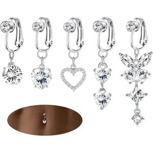 5Pcs Gold Fake Belly Piercing Fake Belly Ring for Women Fake Belly Button Piercing Clip On Belly Button Rings Fake Navel Ring Non Piercing