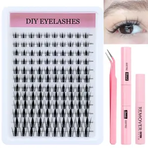 False Eyelash Set 120 Clusters with Glue, Sealer Tweezers, Remover, Self-Adhesive Lashes Kit for Beginners, Home Makeup, DIY False Eyelashes