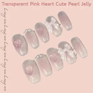 【Lucy UU】Gold Glitter Press On Nails Nude Glossy Design with Floral Accents Short Reusable Handmade False Nails for Women