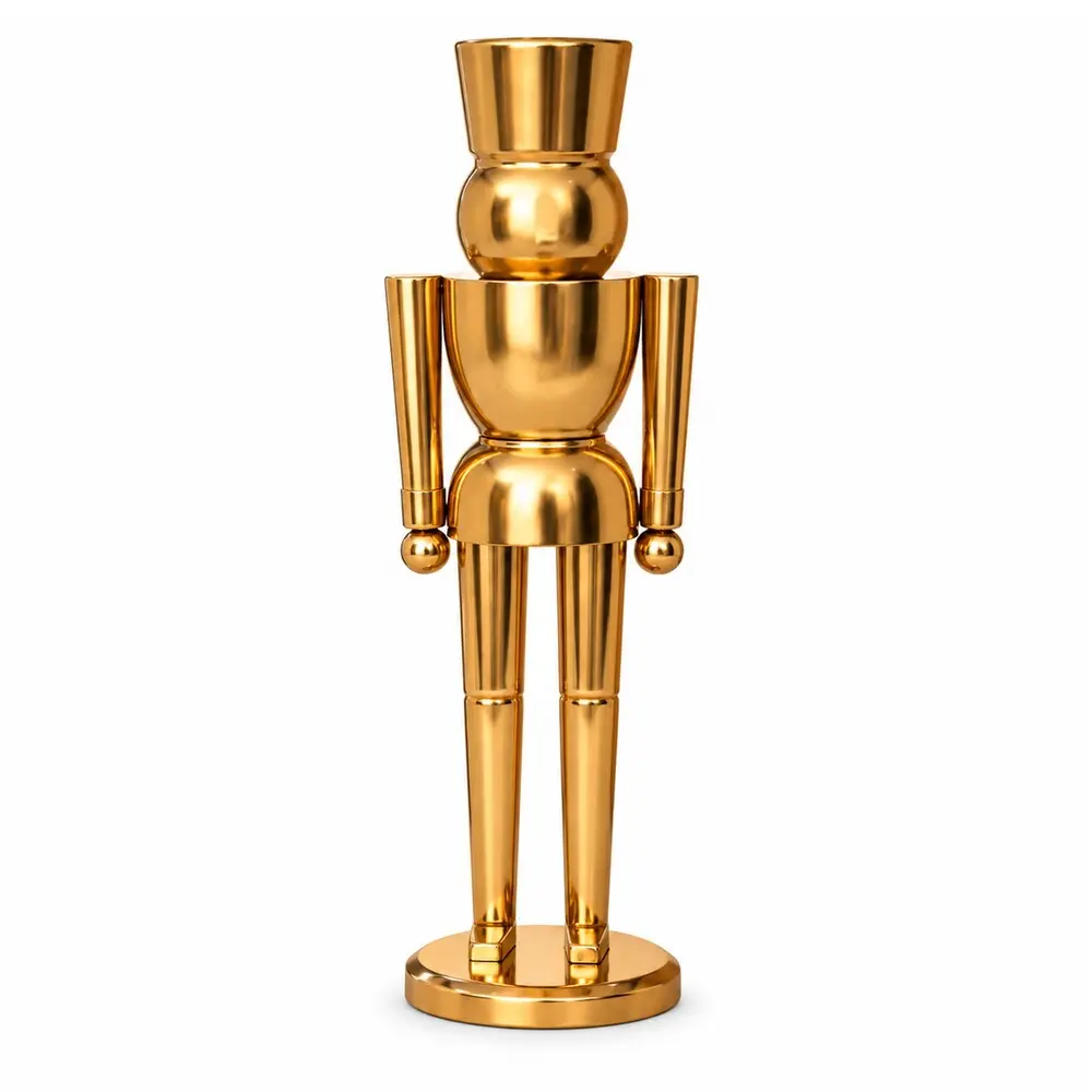 Metal Christmas Nutcracker Decoration, Gold, 24 in, Modern Tabletop and Hearth Holiday Decor