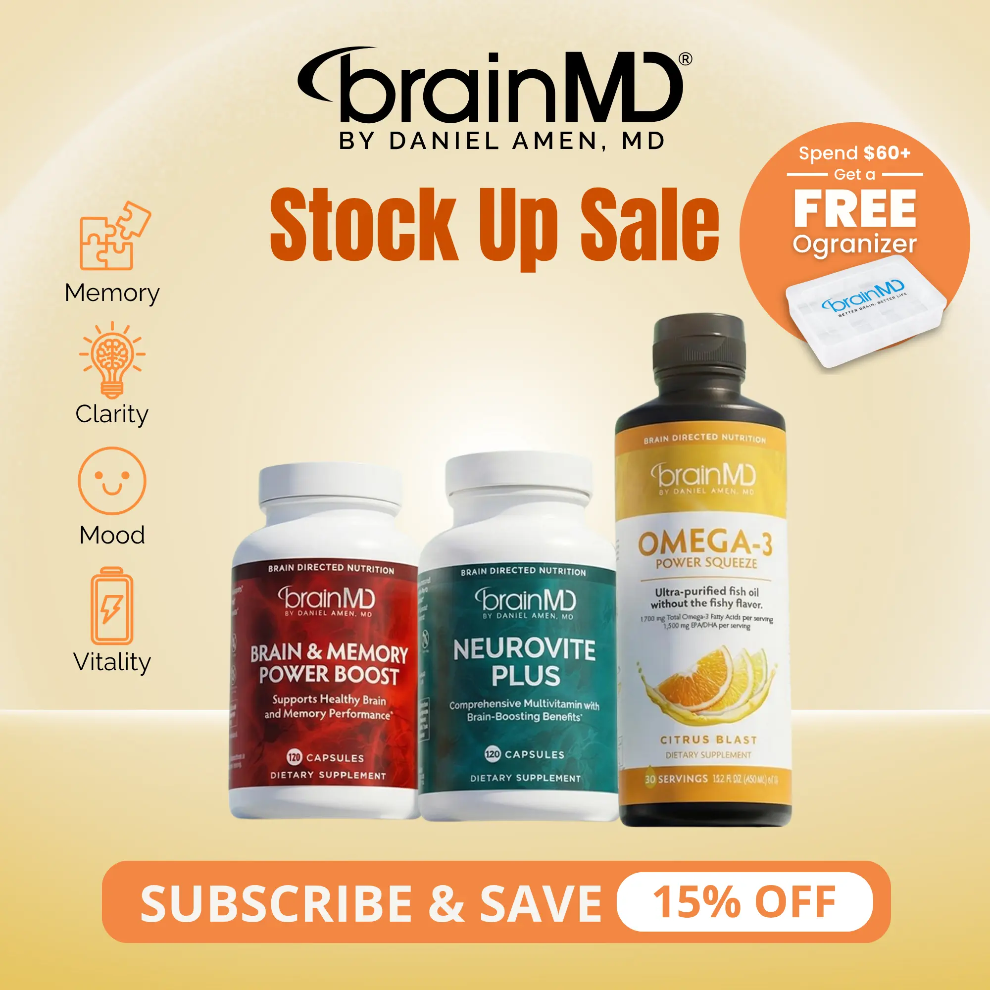 Daily Essentials with Squeeze | BrainMD | 3-in-1 Brain Health Bundle | Memory, Focus, Mood & Energy Support | Omega-3 + Multivitamin + Phosphatidylserine