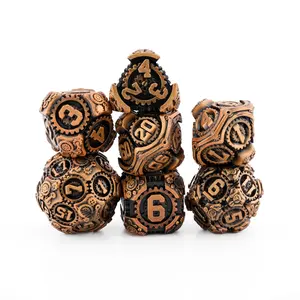 Steampunk Cog Metal DnD Dice Set - 7-Piece Mechanical Gear TTRPG Dice for Role-Playing Games