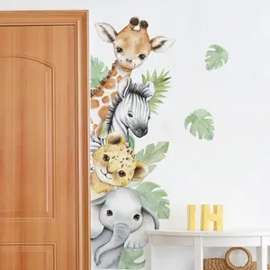Watercolor Jungle Animal Wall Decals - Forest Safari Elephant Lion Monkey Stickers for Baby Nursery, Playroom, Bedroom, Classroom, Kindergarten Decor
