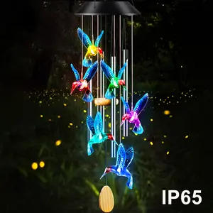 Hummingbird Solar Wind Chimes for Outside Color Changing, 4 Aluminum Tubes Wind Bell for Garden/Patio Decor Thanksgiving Gifts for Mom, Wife, Grandma Neighbors IP65