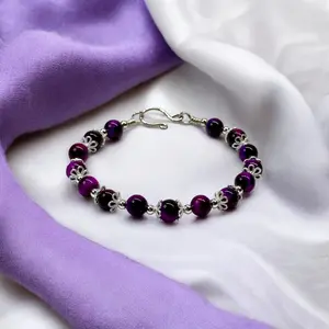 Purple Tigers Eye with Silver Bracelet - Size 6"