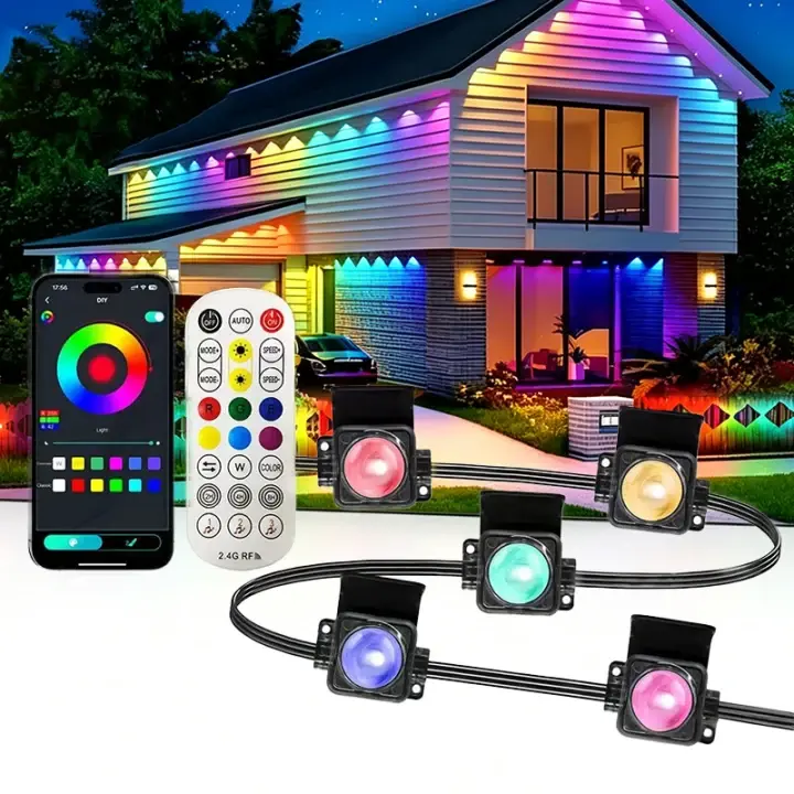 Permanent Outdoor Lights Pro,400ft with 192 LED RGB IC Smart Eave Light for Outdoor Decorations,IP67 Waterproof with Remote/App Control,DIY LED Scenes Modes for House Roof Decor, White
