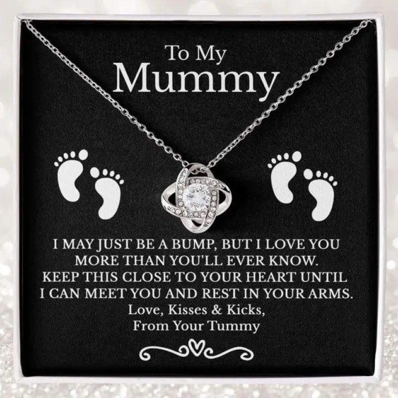 To My Mummy Necklace from Baby Bump, Pregnant Wife Jewelry Gift, Expecting Mum Gift from Tummy, New Mother To Be Necklace with Message Card