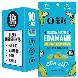 The Only Bean Crunchy Dry Roasted Edamame Snacks (Sea Salt), Healthy High Protein(11g) Keto Food, Low Carb Gluten Free Office Vegan Food 100 Calorie Snack Pack, 0.9oz 10 Pack