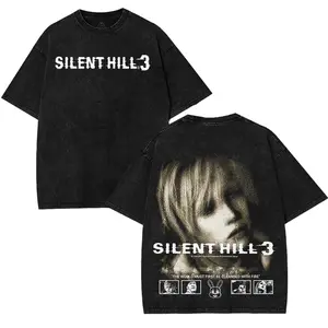 Silent Hill 3 cleansed with fire horror Game Washed Tshirt 2 Sided Cotton unisex graphic game movie merch Menswear Tee Retro Black Gaming Top streetwear