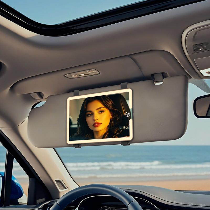 LED Car Sun Visor Makeup Mirror: Rechargeable with 3 Light Modes, Touch Dimming, and Adjustable Strap