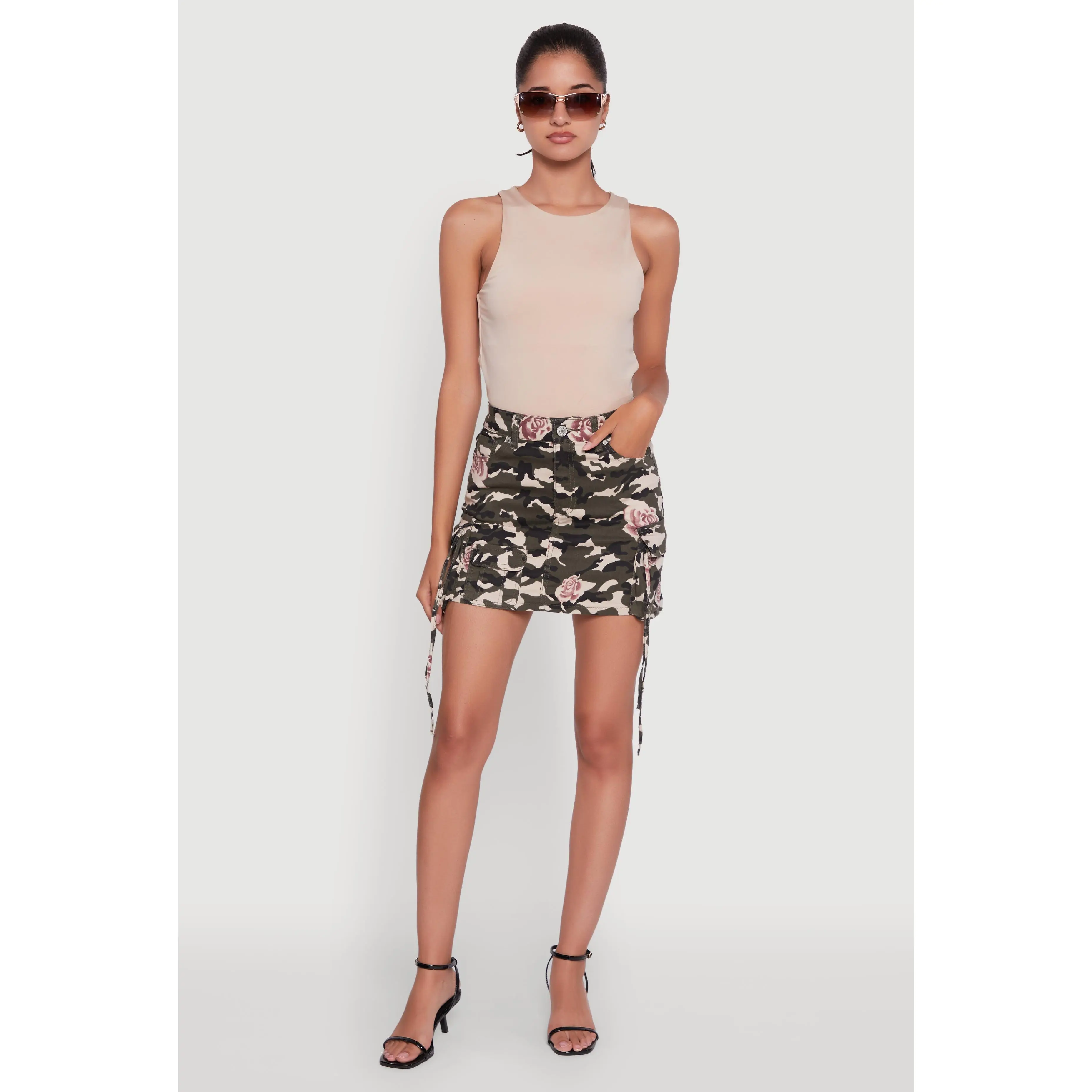 Floral Camouflage Cargo Pocket Mini Skirt
