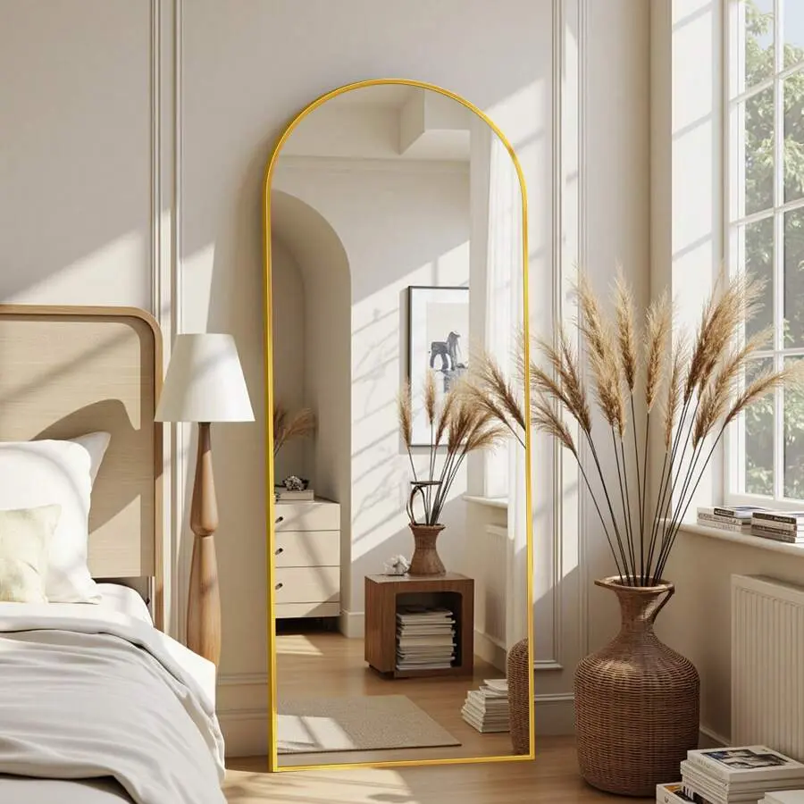 Full Length Mirror, 57"X19" Arch Floor Mirror, Floor Standing Mirror Freestanding Arch Full Body Mirror With Stand For Bedroom, Hanging Mounted Mirror For Living Room Cloakroom Home Decor Back To School Room Decor School Supplies