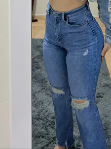 Women's Plain Ripped Jeans, Casual Comfy Denim Trousers for Daily Wear, Ladies Bottoms for All Seasons