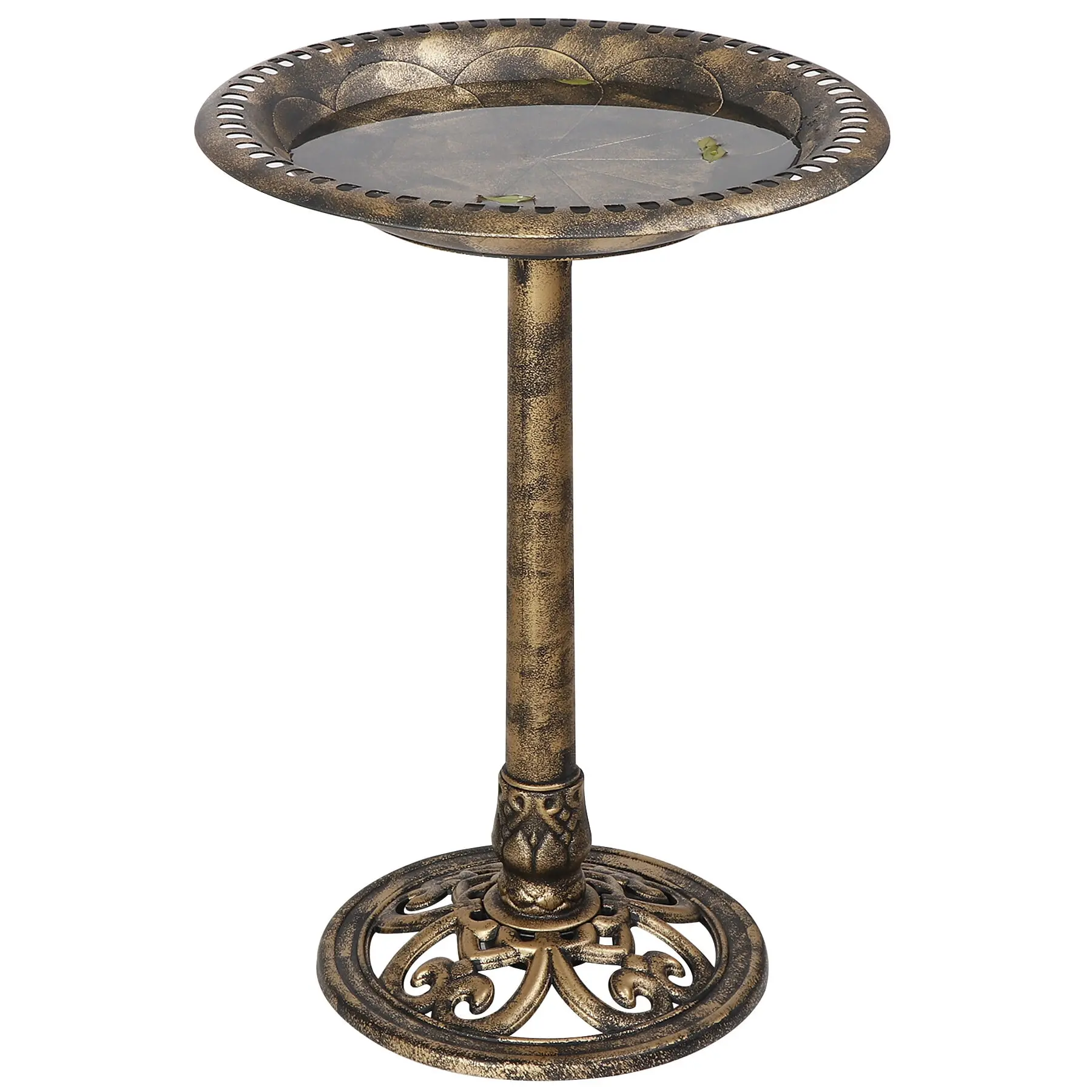 SUPERDEAL 28" Resin Weatherproof Pedestal Birdbath - Antique Look, Rustic Finish, Rain Drain, Brass Outdoor Garden Decor for Bird Supplies