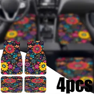 4 Piece Car Floor Mat Set Featuring Mandala and Colorful Floral Prints Non Slip Easy to Clean Stylish and Durable Premium Comfortable Car Accessories Suitable for Most Vehicle Models
