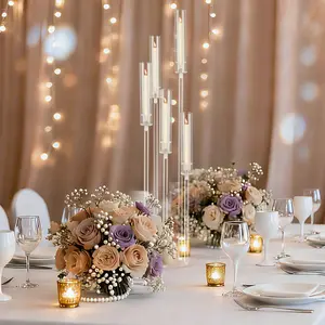 Acrylic Candelabra Centerpieces with Acrylic Shade for Table and Floor, Clear Candle Holders for Wedding Ceremony Birthday Party Home Decoration Fit 0.8in Candles (No Candle)