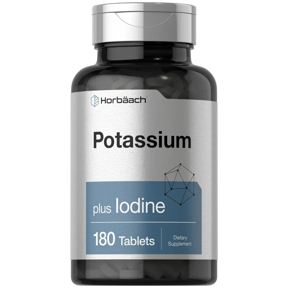 Horbäach Potassium Chloride Supplement | Plus Iodine | 180 Vegetarian Tablets | Non-GMO and Gluten Free