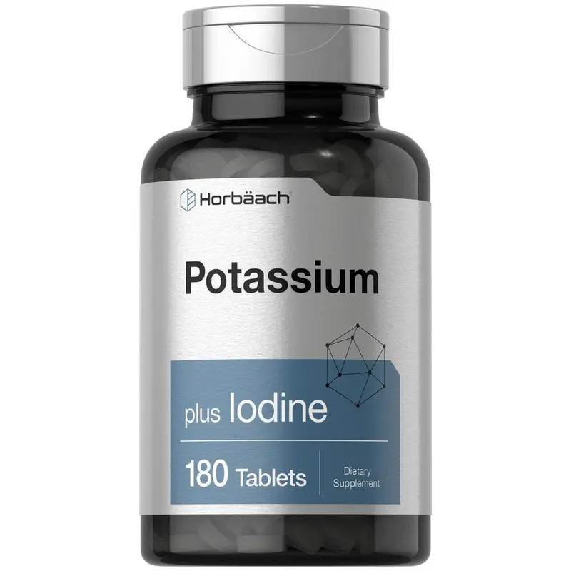 Horbäach Potassium Chloride Supplement | Plus Iodine | 180 Vegetarian Tablets | Non-GMO and Gluten Free