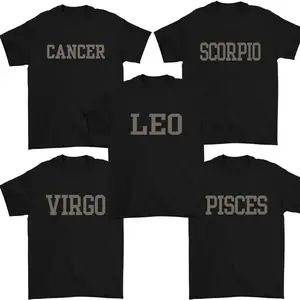 Minimalist Zodiac Print T-shirt – Crewneck T-shirt with zodiac signs for men and women, LIBRA, CANCER, VIRGO, SCORPIO. Pullover T-shirt with bold lettering, Perfect gift for loved ones and family