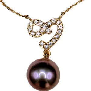Heart Pearl Necklace with Gold Chain and Rhinestones