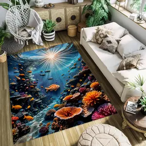 Underwater light and shadow coral fish schools 2D FLATStylish and creative printed rugs, hallway/balcony rugs, bathroom/entrance doormats, home décor, living room/bedside rugs, Halloween/Christmas/birthday gifts.