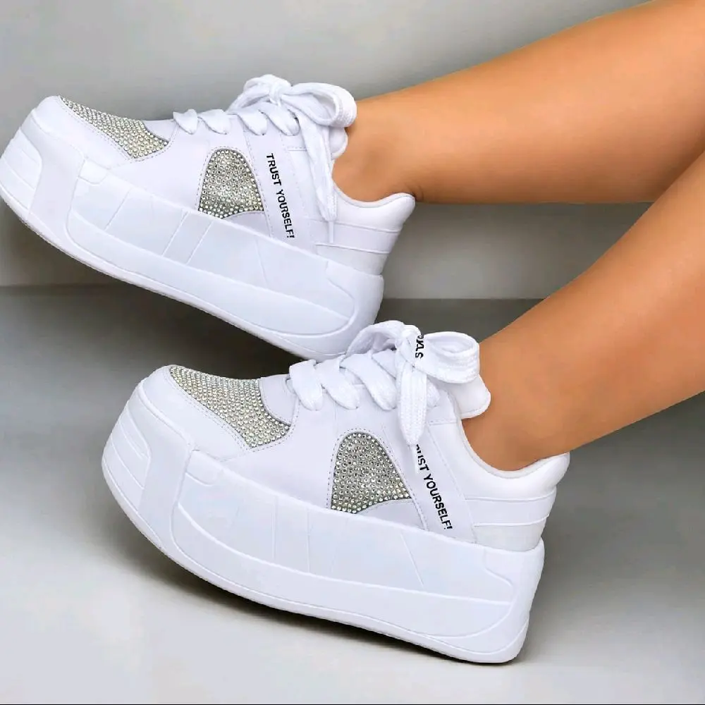 Vainilla Shoes - White Sneakers with Rhinestone Details and "TRUST YOURSELF" Text for Comfort and Style