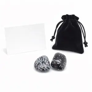 2 Snowflake Obsidian Stones ~1” with Velvet Pouch & Info Card - Grounding Protection Balance Crystal Set