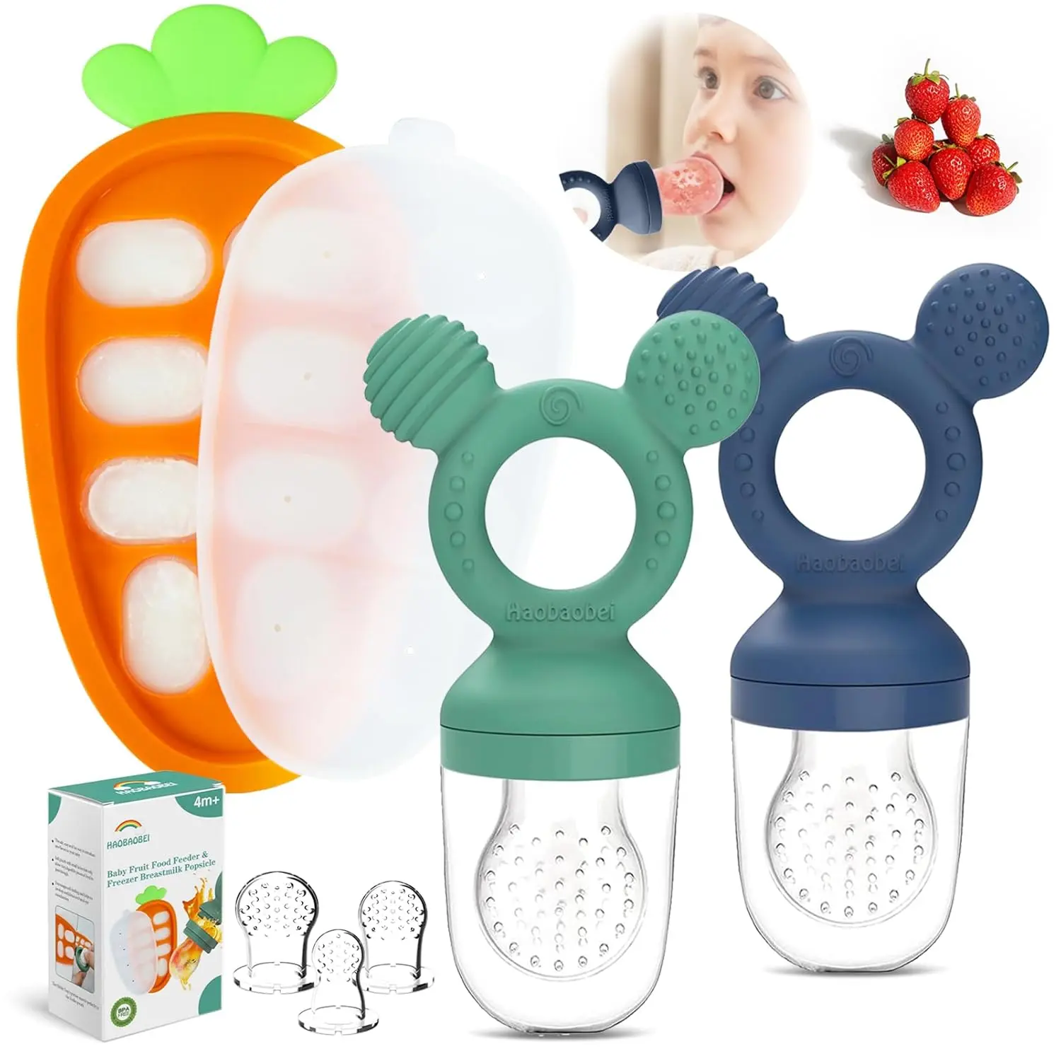Tray Teether + Feeder Combo - Mouse Blue Green
