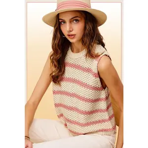 Chunky Stripe Sleeveless Sweater Top