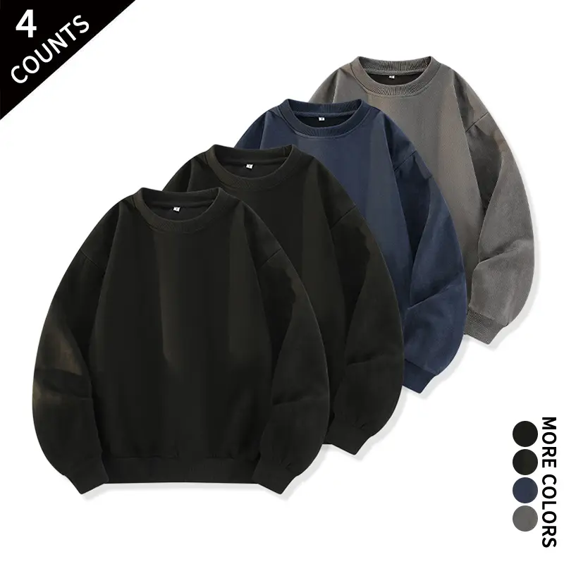 4 Pack Crew Neck Sweatshirt Unisex Oversized Solid Dark Color Long Sleeve Pullover Fall Winter Daily Streetwear Outfit