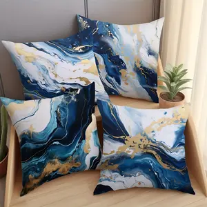 4pcs Blue and White Marble Pattern Pillowcases, Zipper Closure Polyester Cushion Covers, Healthy and Comfortable, Aesthetic and Practical, Ideal for Home Decor and Gifts, Machine Washable, Suitable for Living Room Sofa Bed Bedroom, Room Decoration