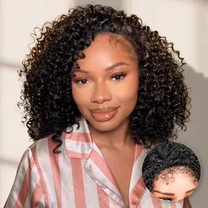 THE FOX 3 in 1 Kinky Curly Half Wig Seamless Flip Over Wear Go Glueless Remy Human Hair Wigs for Women, Beginner Friendly Natural Blending Edge Drawstring Summer Vacation Wig