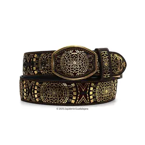 Men's Western  2" Aztec Laser Golden Leather Belt-M316