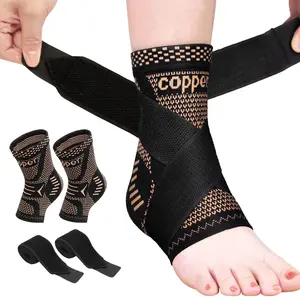 A Pair Ankle Brace for Women & Men, Copper Ankle Compression Sleeve, Foot Sleeve with Wrap, Foot Brace for Heel & Arch Support - Stabalize the Ankle Joint for Fitness and Sports Activities