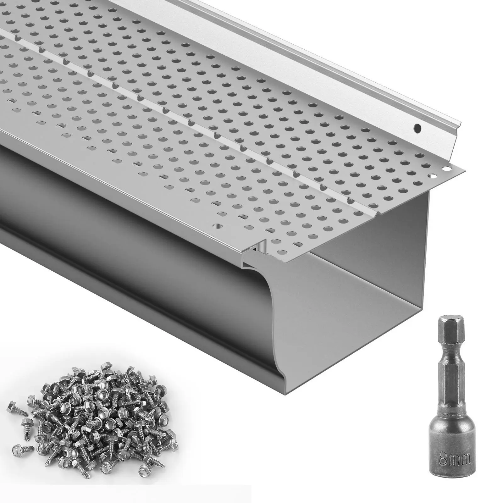 【FathersDayGift】VEVOR Gutter Guard,  5 inch Width, Aluminum Leaf Filter DIY Gutter Cover, 52 PCS 208 ft Total Length, 0.157'' Hole Diameter & 0.02'' Thick Raptor Gutter Guards Fits Any Roof or Gutter Type
