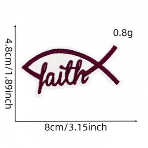 4pcs FAITH Embroidered Iron-On Patches, Christian Fish Applique Patch Set for Jackets, Jeans, Hats, Backpacks and Bags