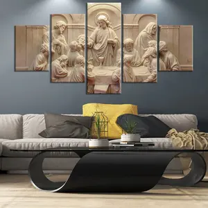 5pieces Jesus Christ Poster Last Supper Canvas Oil Painting Decor Set Ornaments Room Wall Decoration