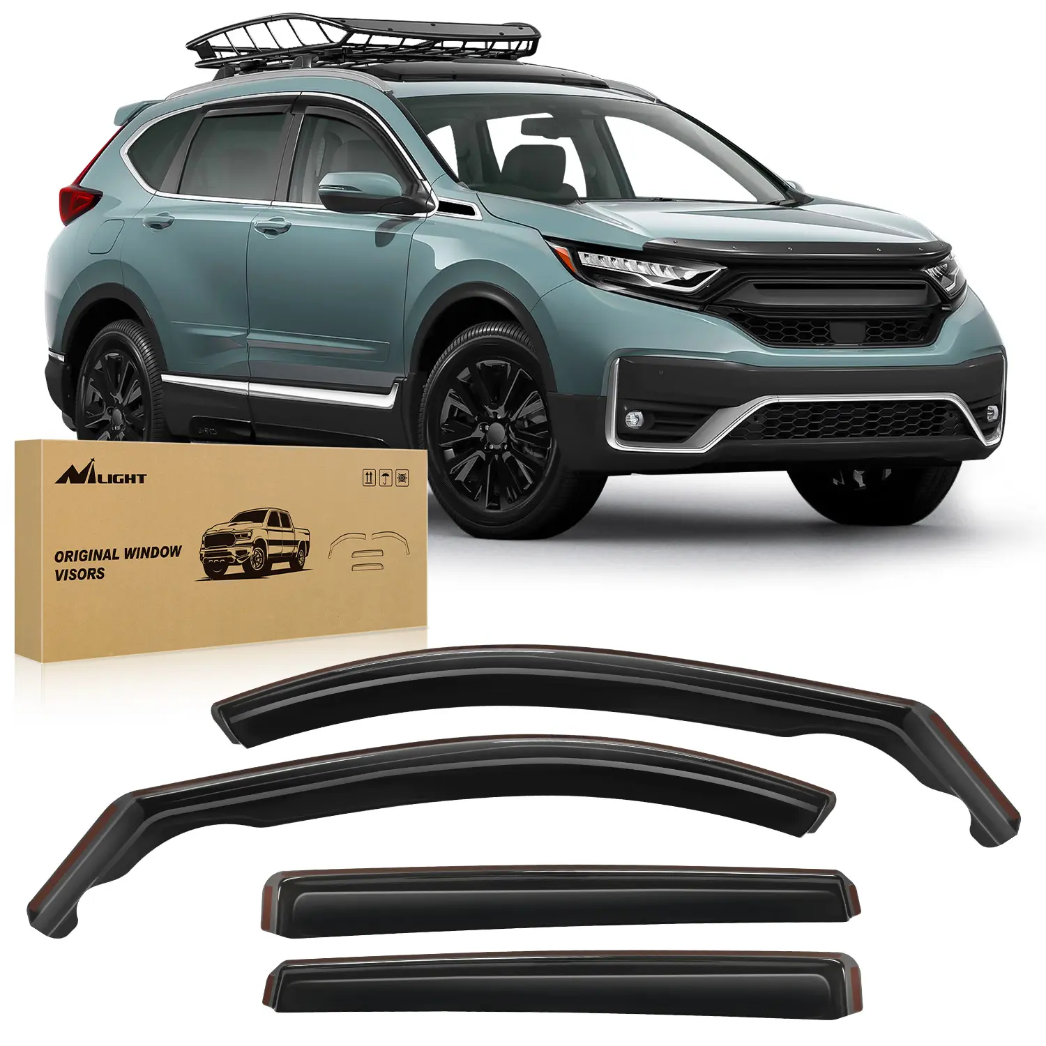 Nilight 4pcs Durable Automotive Window Visors Rain Guards - Car Exterior Vent Deflectors with UV Protection, Double-Sided Tape & Clips for 2017-2022 CR-V, Automotive Accessories for Car