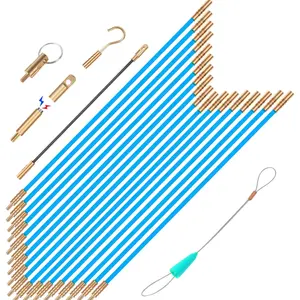 23.8FT Fiberglass Running Electrical Wire  Glow Rods Wire Pulling, Fish Rods Electrical Kit with 6 Different Attachments and Fish Tape Wire Puller Kit (23, Blue)