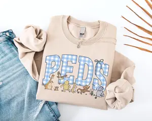 Pediatrics T-Shirt, Sweatshirt - PEDS Bear Sweater, Pediatric Nurse Gift, PEDS Nurse Gingham Work Pullover, ER ICU Crewneck