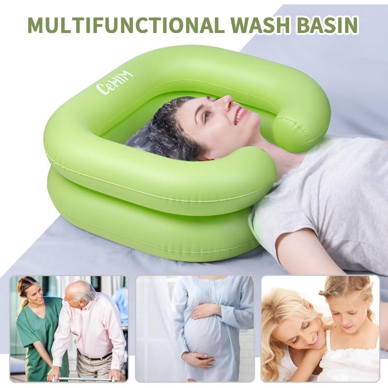 Inflatable Shampoo Basin - Portable Shampoo Bowl, Hair Washing Basin for Bedridden, Disabled,Injured, Hair Wash Tub for Dreadlocks and at Home Sink Washing (Silver)