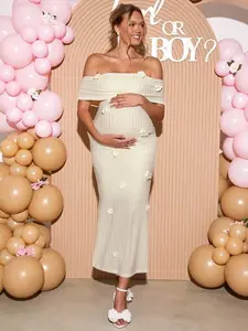 BELLAdresses Party Floral Decor Off Shoulder Maternity Dress