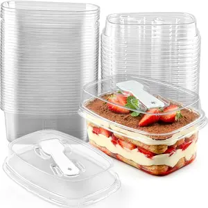 50 Pack 10 Oz Clear Plastic Dessert Cups with Lids and Spoons, Slushie Cup, Banana Pudding Cups, Mini Dessert Shooters for Parties