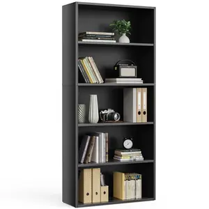 Industrial 5-Tier Open Bookshelf, Tall Floor Standing Bookcase with Adjustable Shelves & Anti-Tipping Device, Multifunctional Storage Organizer for Living Room Bedroom Home Office
