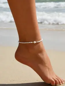 1 fashionable light luxury rice bead conch ankle chain, exquisite and versatile ocean style bead ankle chain, fashionable daily party beach and beach wearing foot accessories, Trendy Jewelry, Anklets, Summer Jewelry