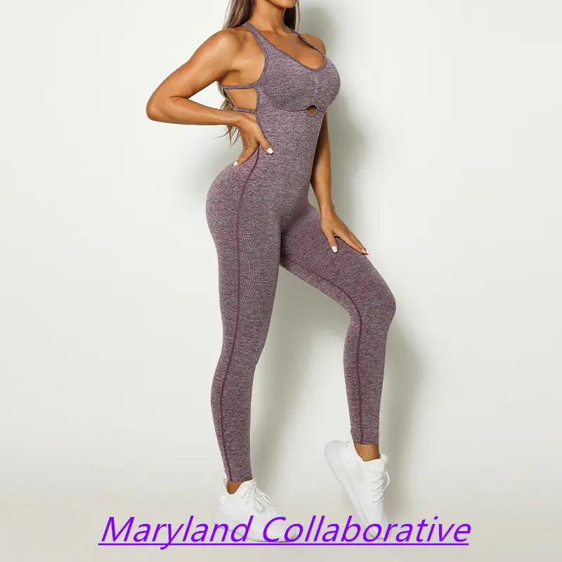 High elastic quality AB yarn knitted seamless integrated exercise and fitness clothes Yoga jumpsuit pants