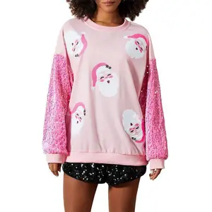 Womens Christmas Santa Sweatshirt Sequin Long Sleeve Crew Neck Pullover Tops Casual Streetwear Womenswear Hoodie Crewneck Green