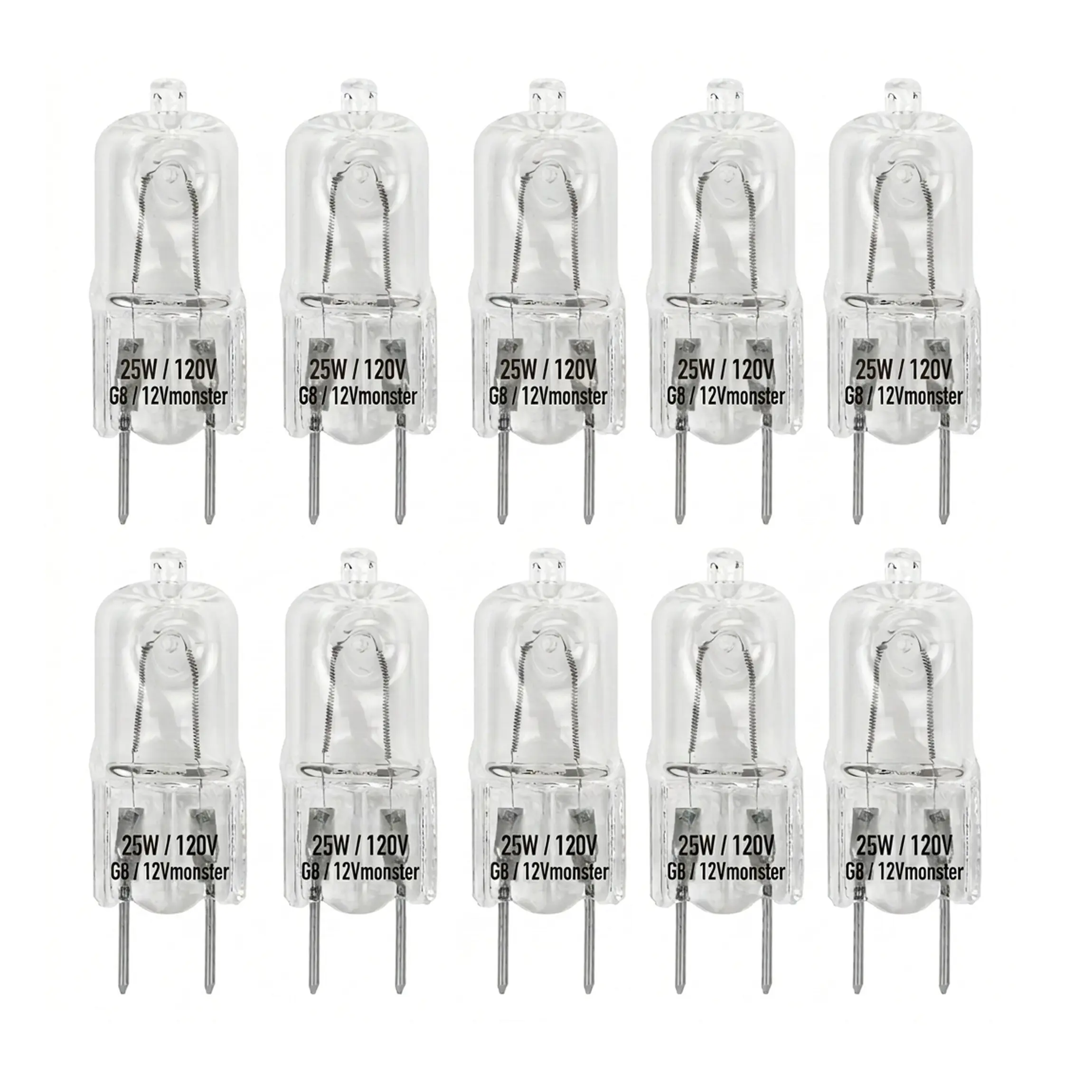 G8 25W Halogen Bulb 120V, T4 Bi-Pin Base (8mm), Microwave, Range Hood & Under Cabinet Light Replacement, Warm White Clear, 10-Pack