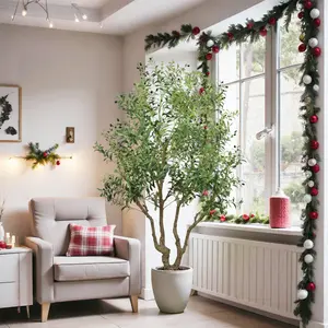 8FT Extra Tall Artificial Olive Tree with Real Wood Trunk, Premium Faux Floor Plant for Living Room & Entryway