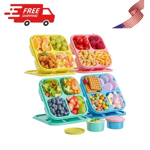 4 Pcs Snack Box Containers Set, 4 Compartment BPA-Free (4 Color)